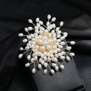 White Pearl Brooch Pin Women‎ Pearl Flower Statement Jewelry Large